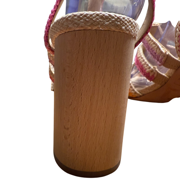 ANTONIO MELANI Gwindolin Women's 9 T-Strap Raffia Dress Sandals Pink Combo Shoes - Picture 5 of 16